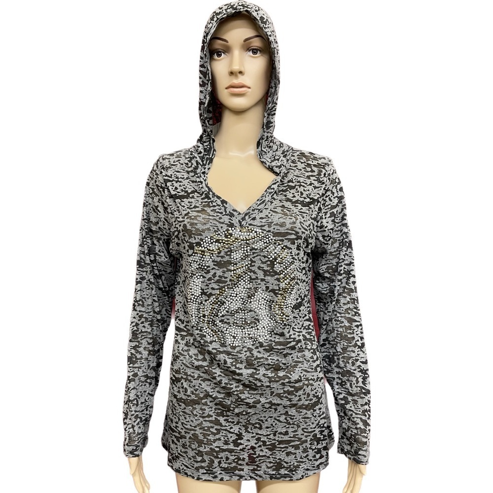 Cotton Candy Sheer Leopard Print Peace Sign Hoodie Size XL
